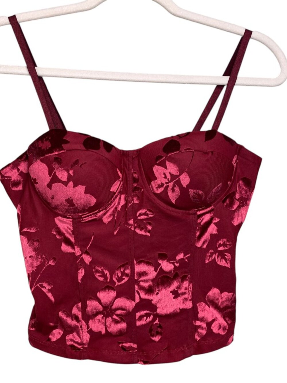 Madden Girl Burgundy Red Velvet Floral Burnout Corset Bustier Top Crop Y2K-L